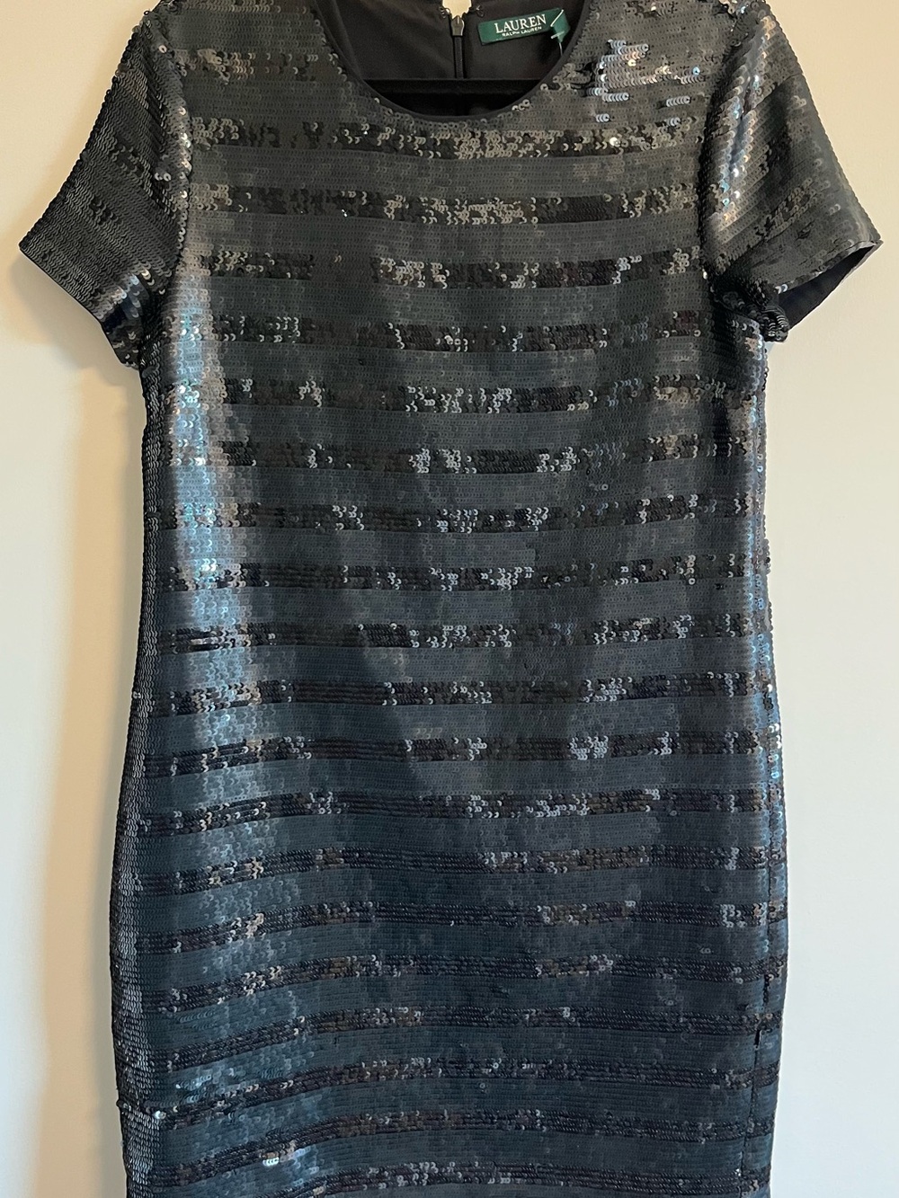 NWT Ralph Lauren Black and Gunmetal Sequin Short Sleeve Cocktail Dress